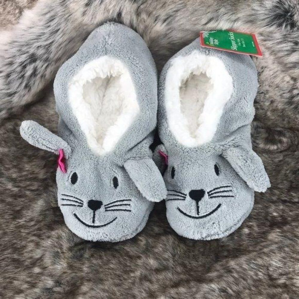 Holiday Time Kids Snow Bunny Slipper‎ Socks sz 7/3